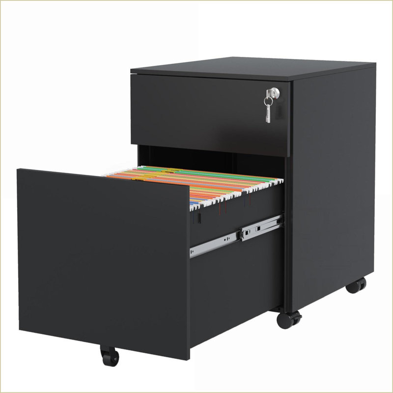 File Cabinets 2 Drawer Mobile Lockable Steel Filing Cabinet for Home Office | Black | Office