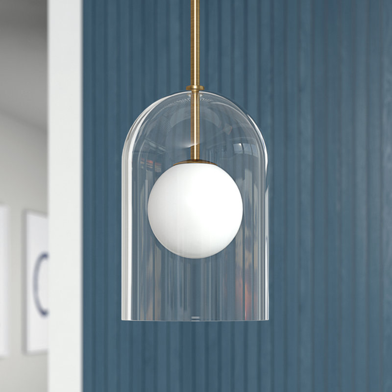 Hiral 8" Wide Double Layer Pendant with Glass Shade, Brass