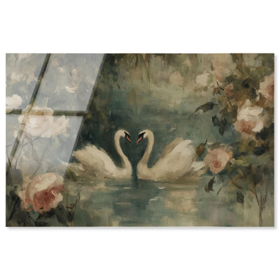 Cœur de deux cygnes, impression murale rétro par Art Remedy, prête à être accrochée, 15 x 10