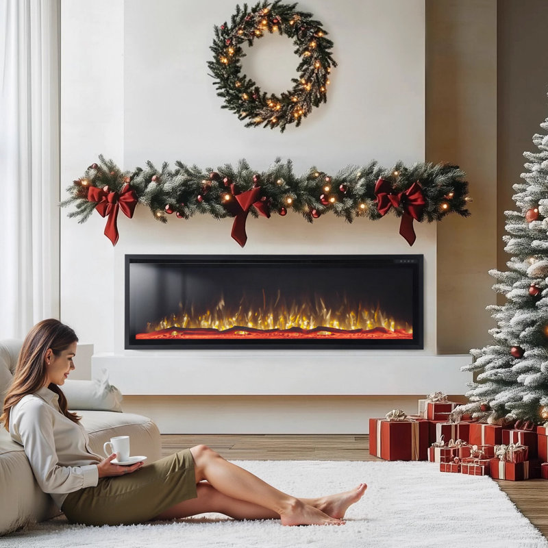 Electric Fireplace Recessed And Wall Mounted, 19.3" H x 60" W x 5.1" D