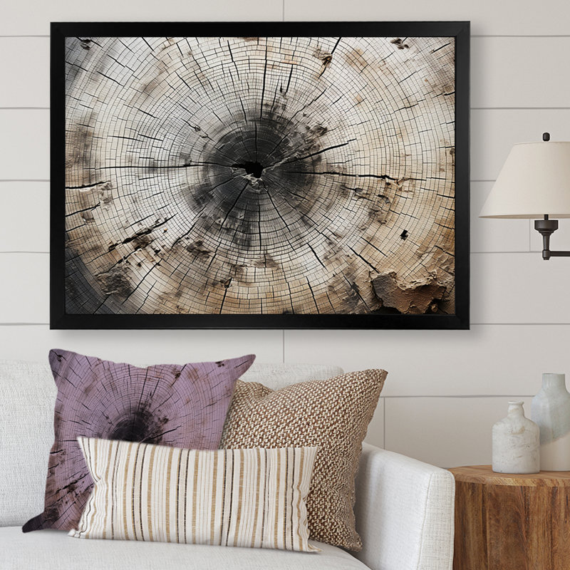 Arbre coupé en souche - décoration murale arbre séquoia, H 12 po x l 20 po x P 1 po, Cadre simple noir