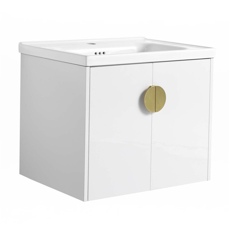 Meuble-lavabo à fermeture en douceur avec lavabo, Blanc, Noir, noir, noir, noir