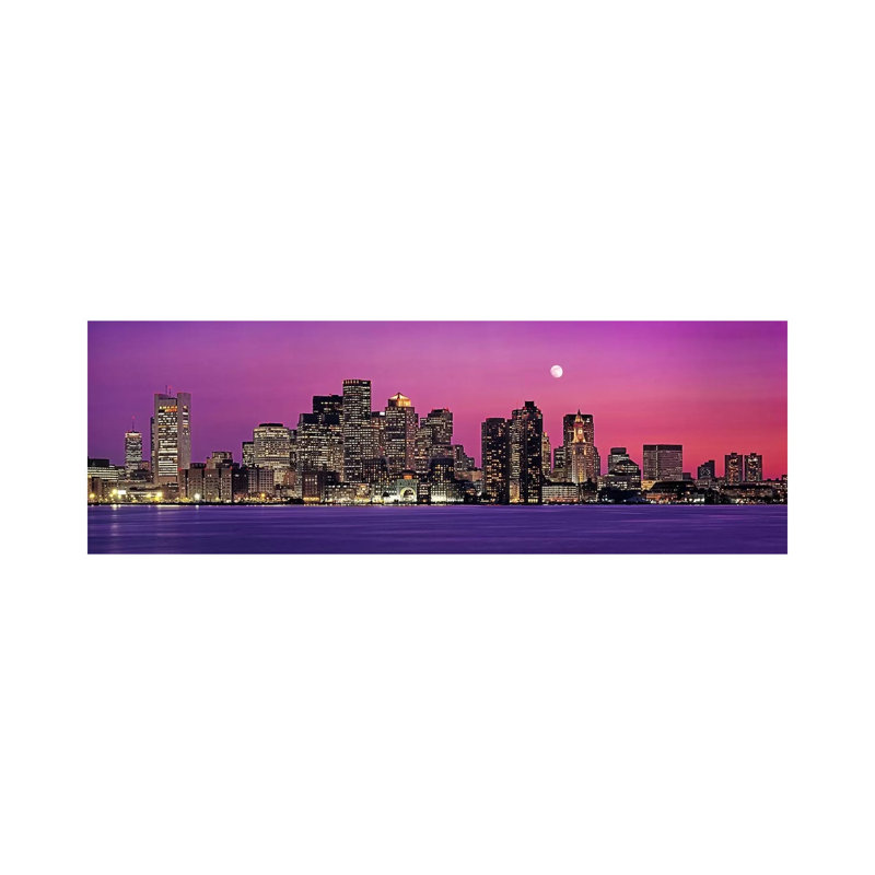 USA, Massachusetts, Boston, View Of An Urban Skyline By The Shore At Night - Wrapped Canvas Panoramic Print