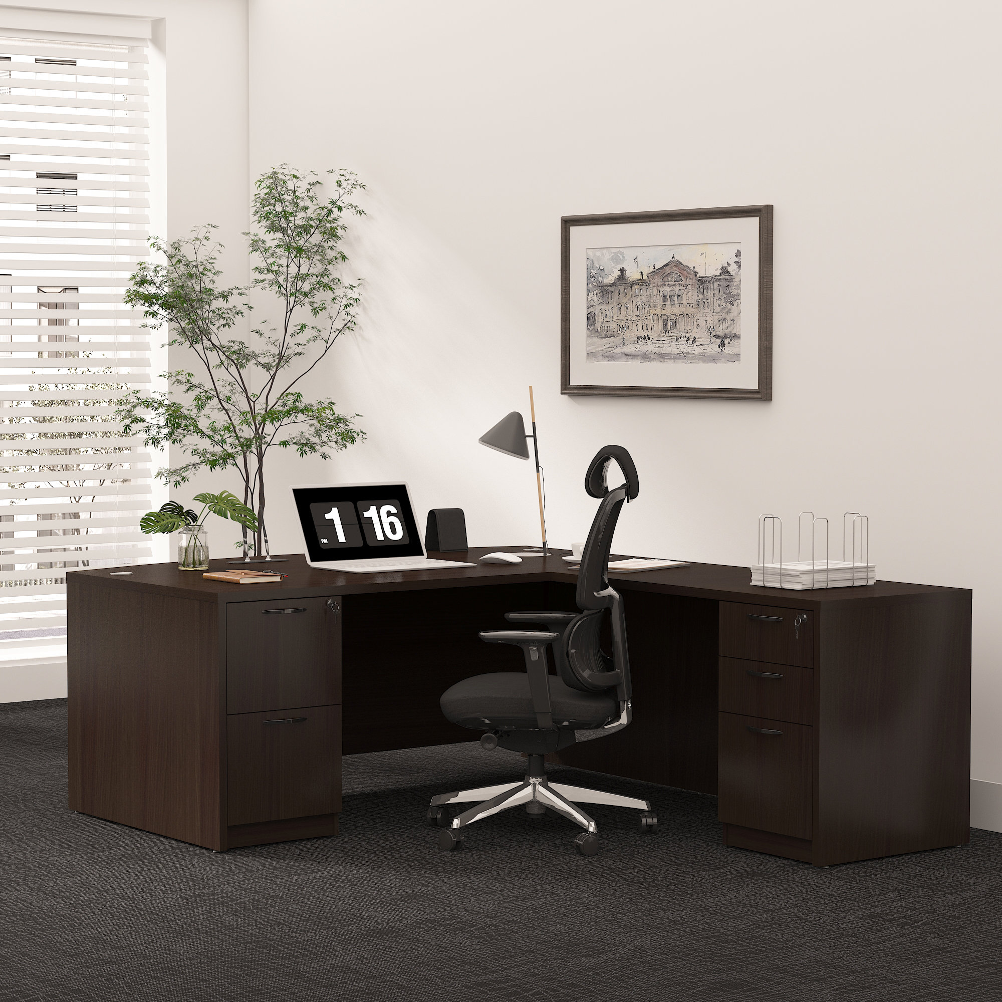 Negin 66.93'' L-Shaped Office Executive Desk with File Cabinets