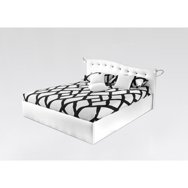Dianna Upholstered Faux Leather Lift Up Storage Ottoman Bed with Mattress, White, Cold Foam Mattress, 120 x 200 cm