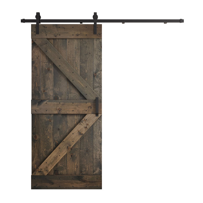 Porte de grange nouée à panneaux en bois et métal K Series, 38 po x 84 po, Tonneau vieilli