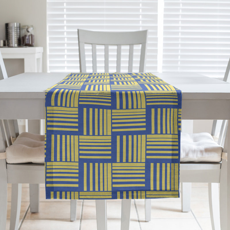 Fractured Stripes Table Runner, 16" x 72", Blue/Yellow