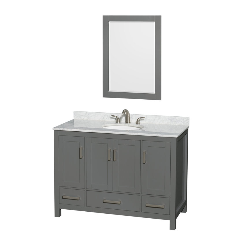 Sheffield 48" Freestanding Single Bathroom Vanity with Marble Top with 24" Mirror, White Carrara Marble, Dark Gray