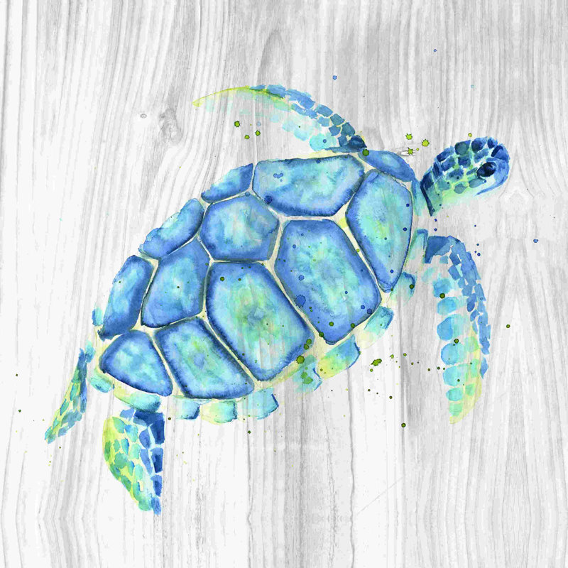 Tortue de mer aquarelle patinée, H 12 po x l 12 po