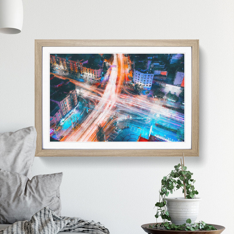 Urban City Lights - Picture Frame Graphic Art Print, Oak Framed, 62cm H x 87cm W x 2cm D