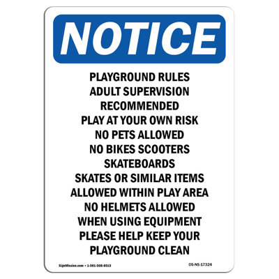 Playground Rules Adult Supervision Sign