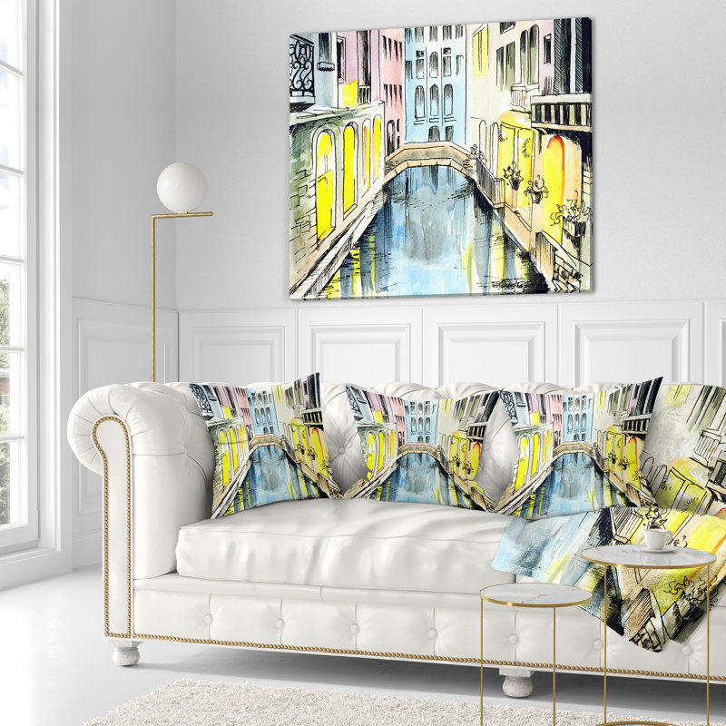 Canal à Venise - oreiller imprimé paysage urbain, 16 po x 1 po, Coussin décoratif