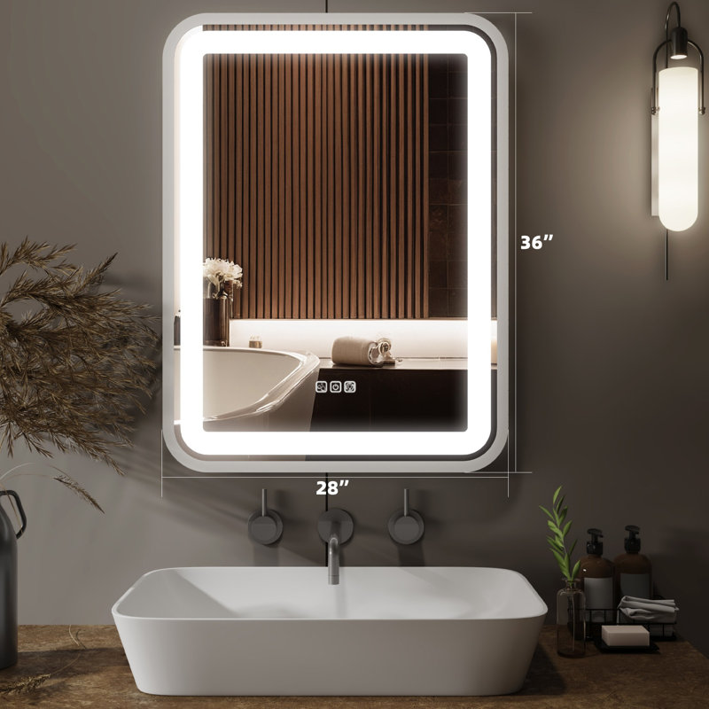 Miroir de salle de bain pour salle de bain avec, 3628 po, à intensité variable, brouillard, fonction mémoire, 3 couleurs de température, miroir mural pour évier, 3628, monté