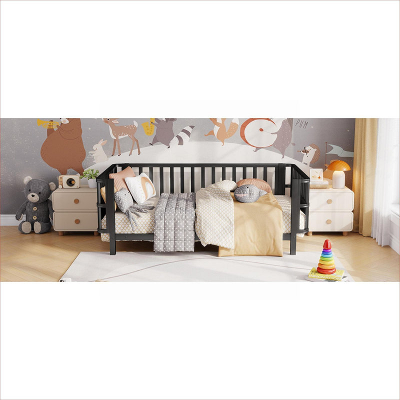 Matte Black Metal Low Profile Platform Twin Bed, Safety-Focused Bed Frame for Children's Bedroom Use, Black