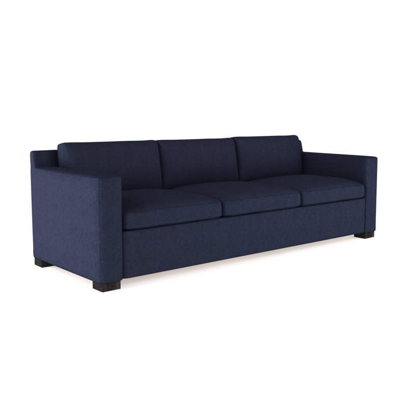 Canapé Mercer, Velours moelleux imprimé bleu, H 33,5 po x l 108 po x P 39 po, Ébène
