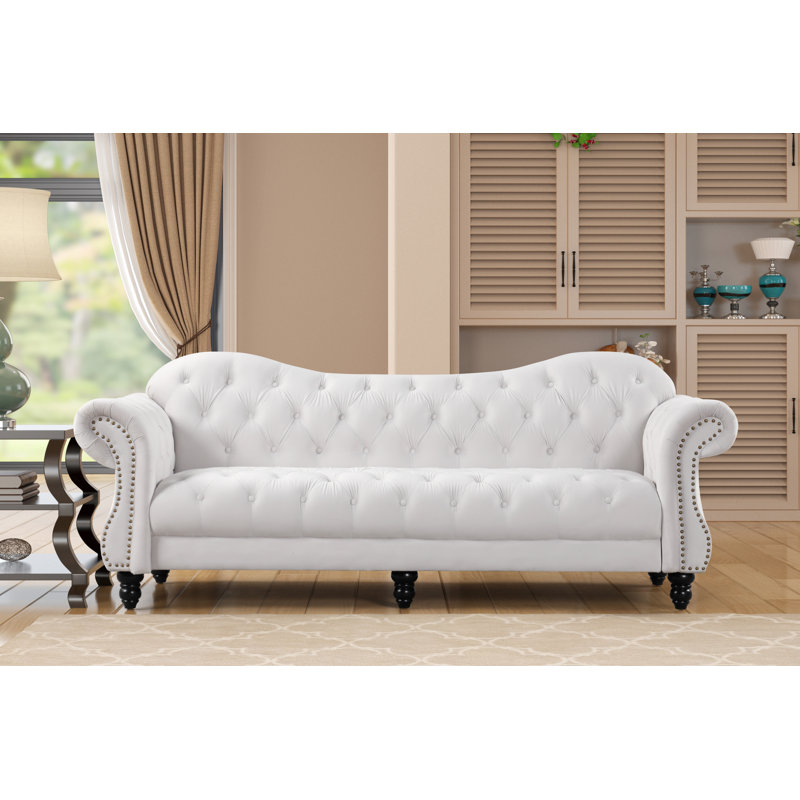 Canapé Chesterfield Hildur, Demi-velours blanc
