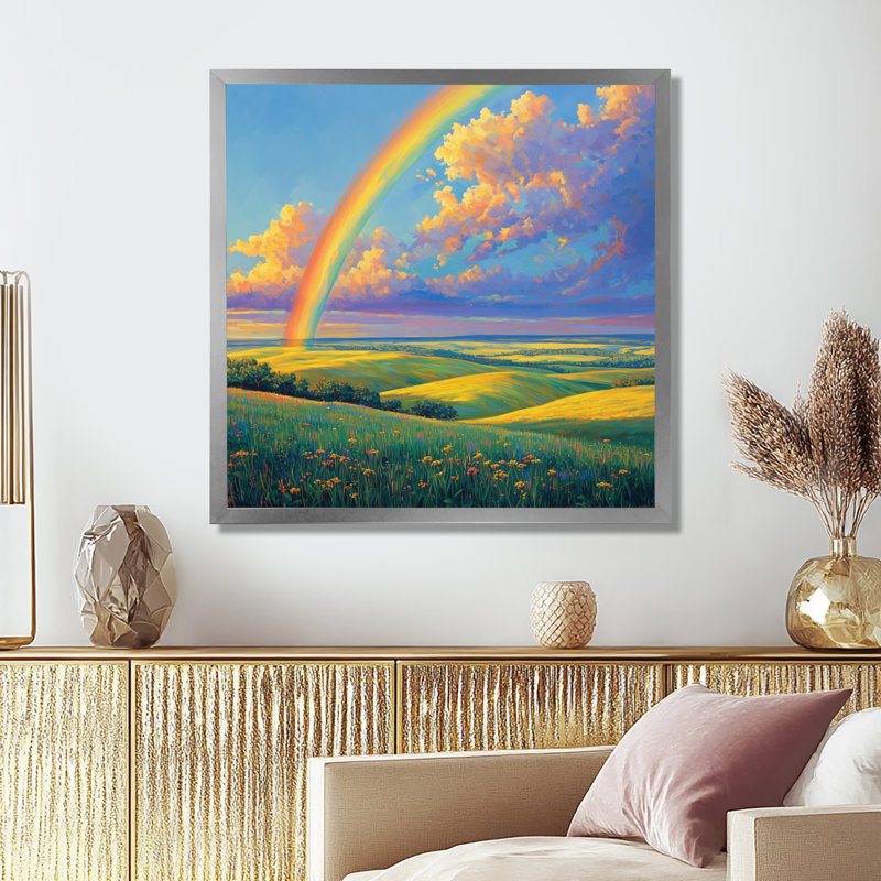Giel Rainbow Over The Windy Plains I - art mural arc-en-ciel pour le salon, H 16 po x l 16 po, Argent argent