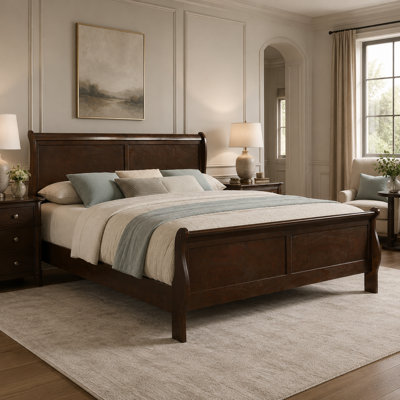 Graffenstaden Classic Sleigh Bed with Curved Solid Wood Headboard and Footboard