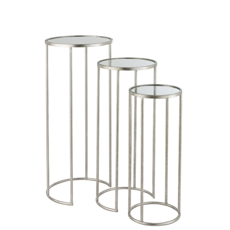 Edinburg Glass Top Frame Nesting Tables, Silver
