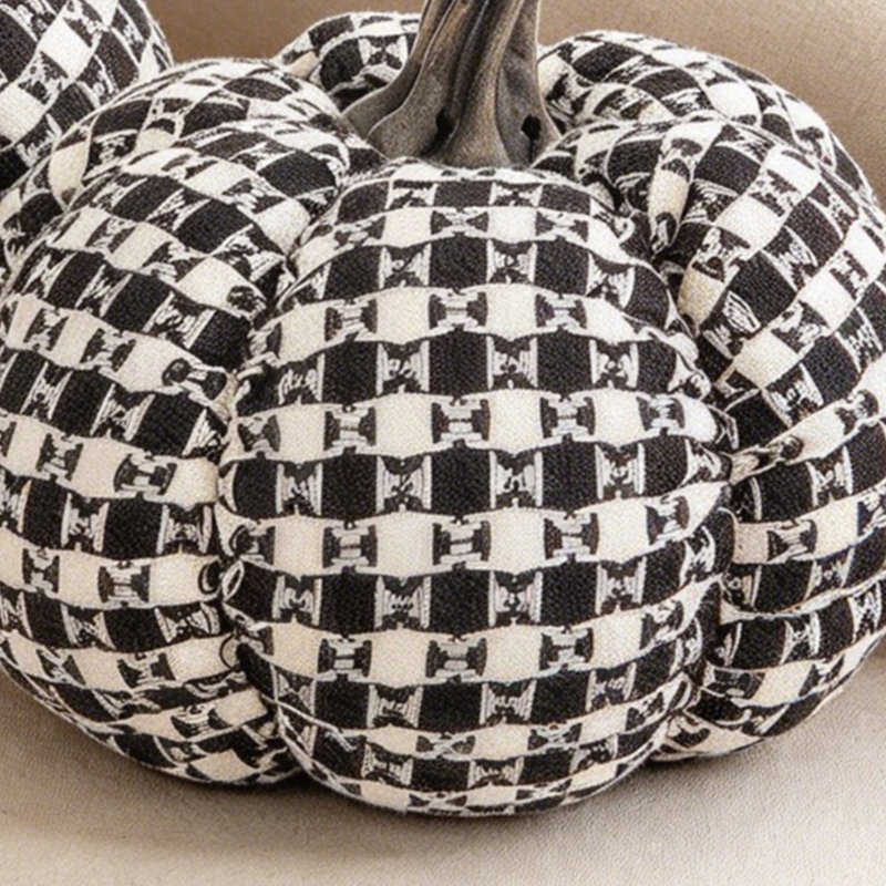 Set of 2 Fabric Black And White Plaid Pumpkins Décor For Holiday Halloween