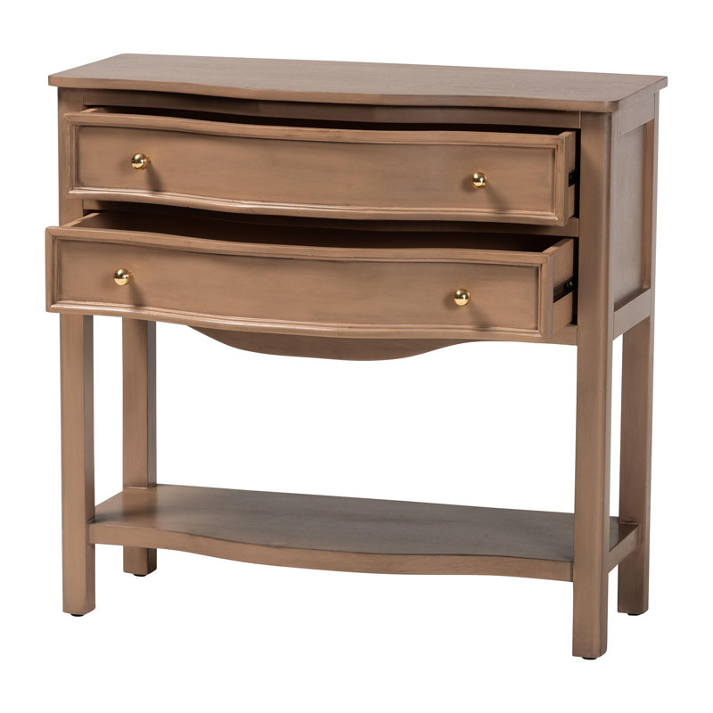Console bali & pari Kelila avec façade incurvée - Table d'entrée à 2 tiroirs avec tablette ouverte et tablier sculpté pour le salon ou le couloir