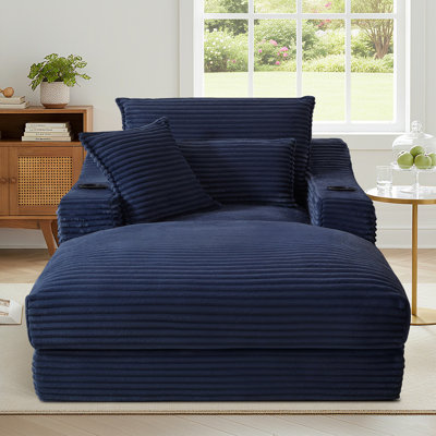 Chaise longue en velours côtelé à compression 47,2 po, siège profond avec porte-gobelet et sac de rangement, aucun assemblage requis