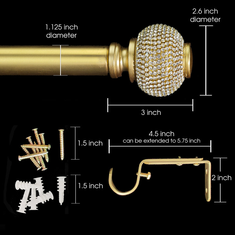 Ensemble de tringle à rideaux simple réglable 1-1 / 8 po , Doré, 36" - 72"