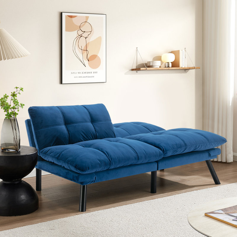 Merrium Twin 70.9'' Velvet Convertible Sofa, Navy Blue Velvet