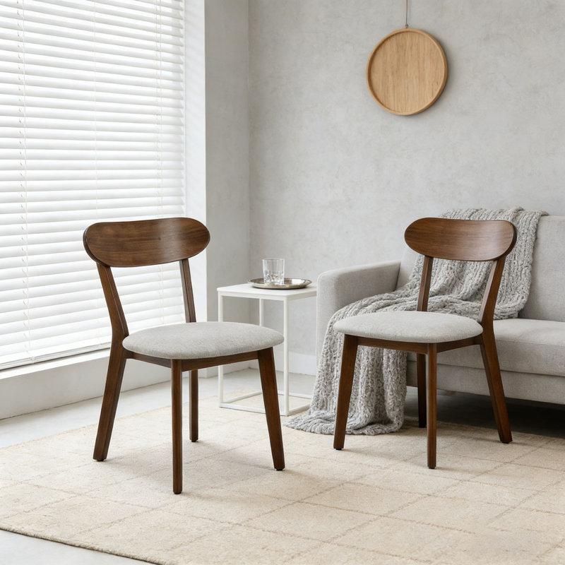 Ensemble de chaises de salle à manger en bois massif naturel, Noyer + coussin, 2