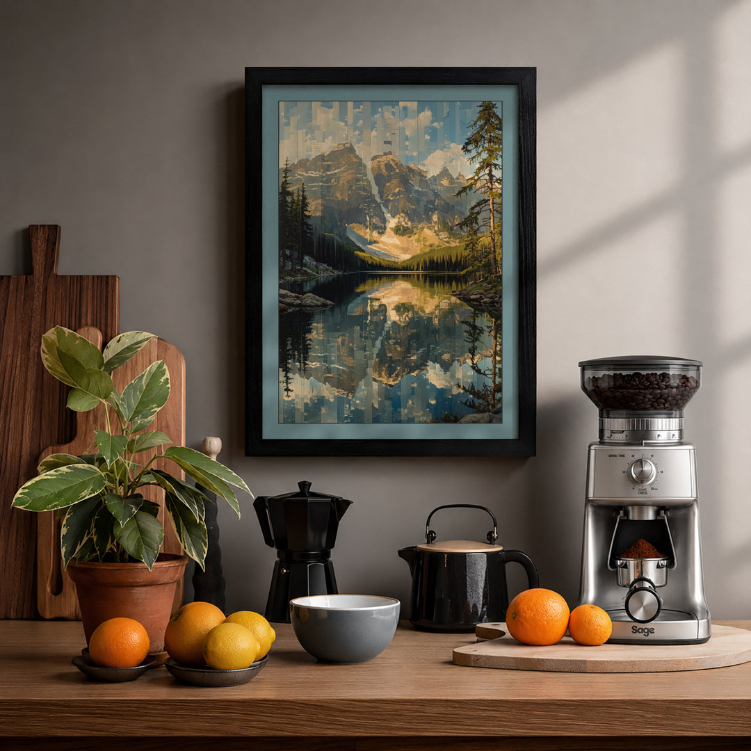 Alpine Lake at Dawn Scandinavian - Framed Print