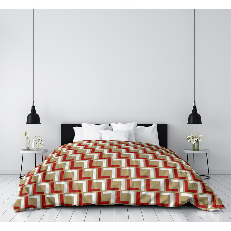 Housse de couette simple, Housse de couette pour grand lit, Microfibre, Rouge/blanc/or
