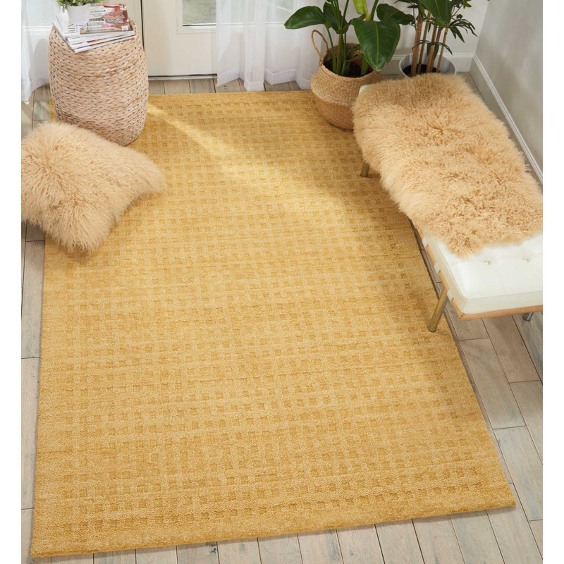 Tapis jaune en laine tissé à la main Begoa, Rectangle 6 pi 6 po x 9 pi 6 po