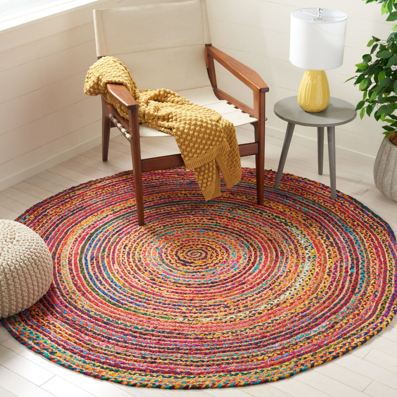 Braided Handmade Cotton/Jute Striped Rug in Brown, Round 6' 