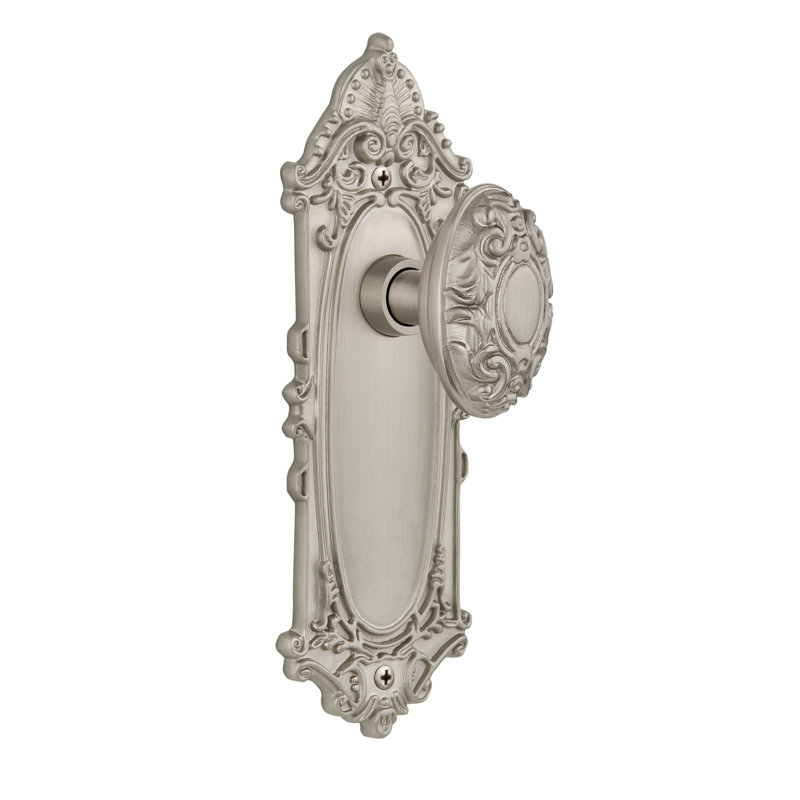 Plaque victorienne avec bouton de porte victorien, Nickel satiné