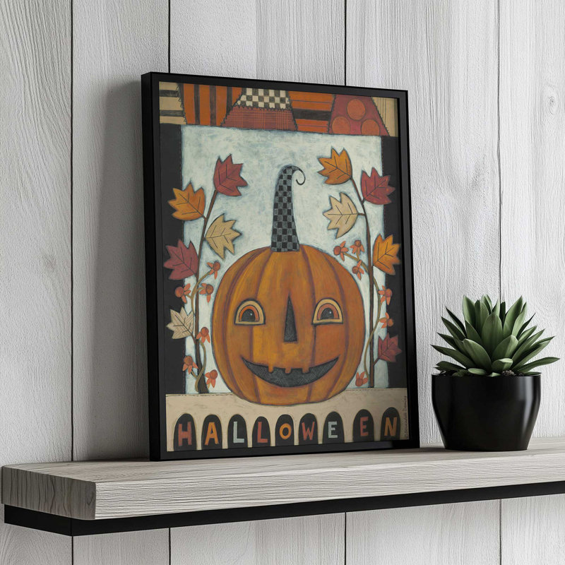 «Halloween Jack O'Lantern» par Bernadette Deming, reproduction d'art d'Halloween, 12 W x 16 H, Impression encadrée, Or