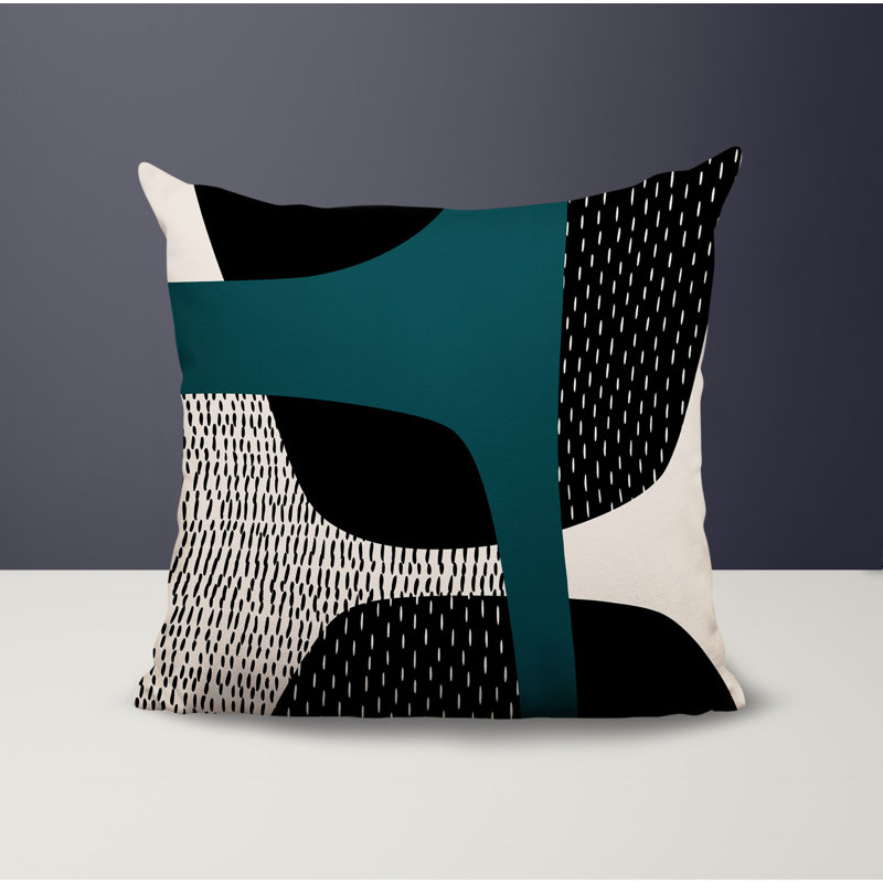 Coussin carré intérieur / extérieur pia, H 17 po x l 17 po, Émeraude / noir / blanc cassé