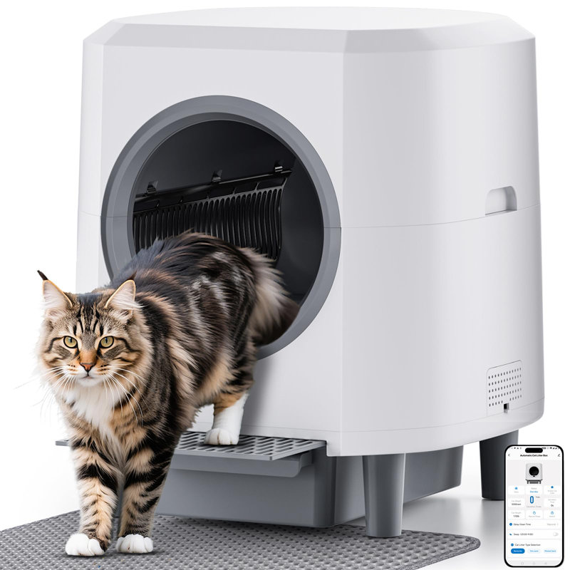 Self-Cleaning Cat Litter Box with APP Control and Safety Sensor,White