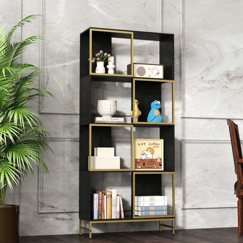 Small Area 4 Bookcase - Rustic Industrial Design, Black+gold, Functional Storage Choice Solution