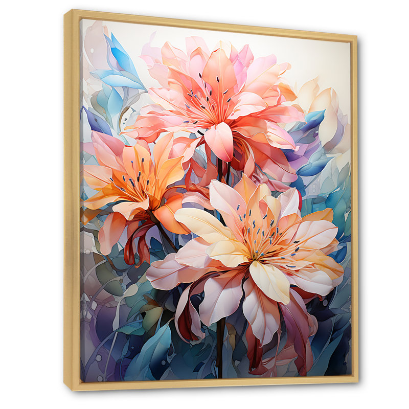 Joyeux bouquet d'hibiscus tropical encadré sur toile, Cadre naturel flottant, H 32 po x l 24 po x P 1 po