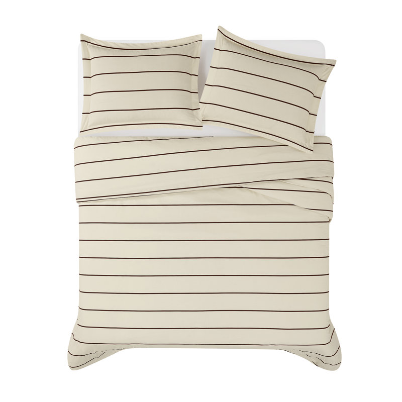 Brooklyn Loom Hayward Stripe Comforter Set, Twin Comforter + 1 Standard Sham, Ivory/Green