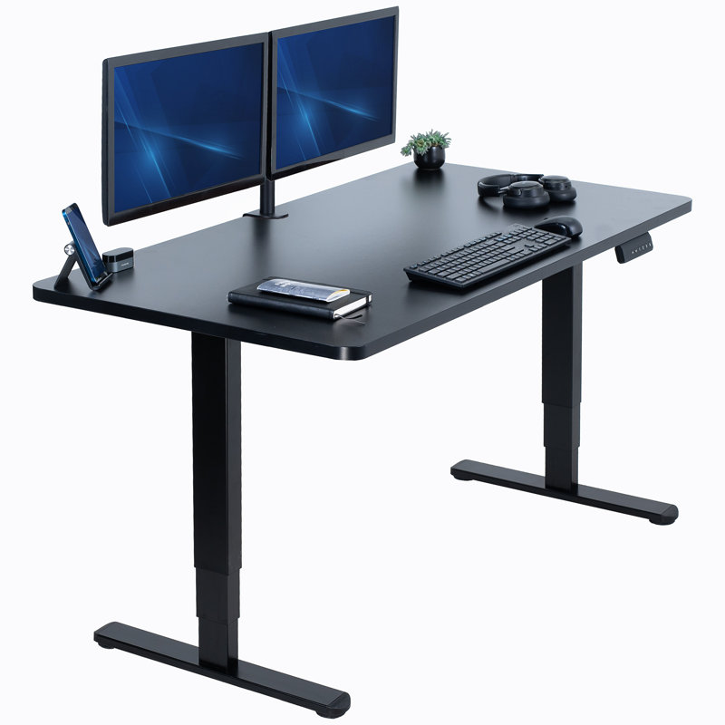 Bureau debout électrique 55 "x 28" VIVO, plateau de table noir, cadre noir, H 24,5 po x l 55,1 po x P 27,6 po, Noir, Noir