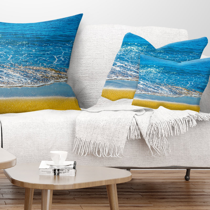 Coussin Seashore Sandy Beach and Calm Sea Surf, Rectangle, 12 po x 20 po