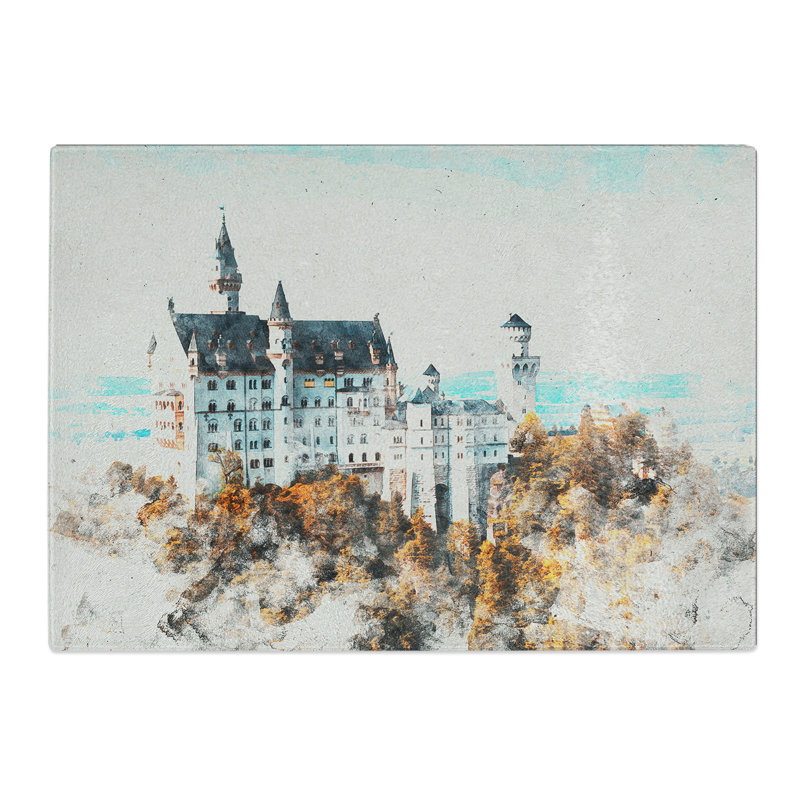 The Neuschwanstein Castle in Germany Watercolour Chopping Board, 28.5cm W x 39cm L