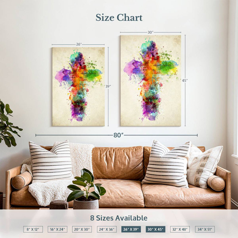 Adella Paint Splatter Cross, 39" H x 26" W