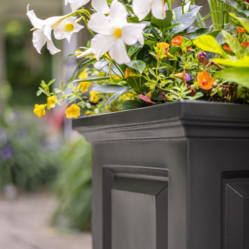 Nantucket Square Resin Planter Box with Water Reservoir, 16'' H x 16'' W x 16'' D, Black, 2