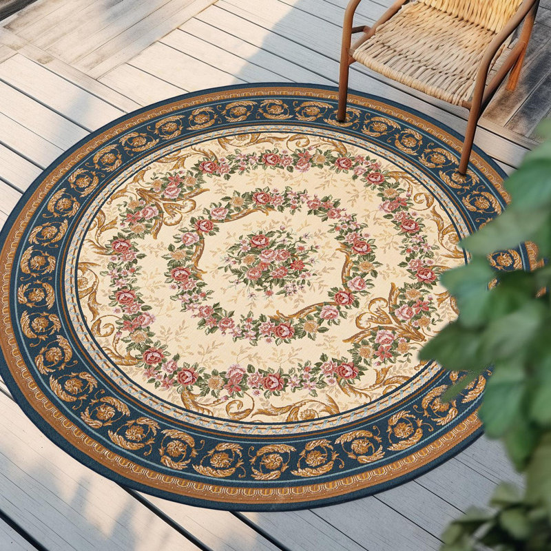 Tapis intérieur / extérieur traditionnel, Rond 7 pi 10 po