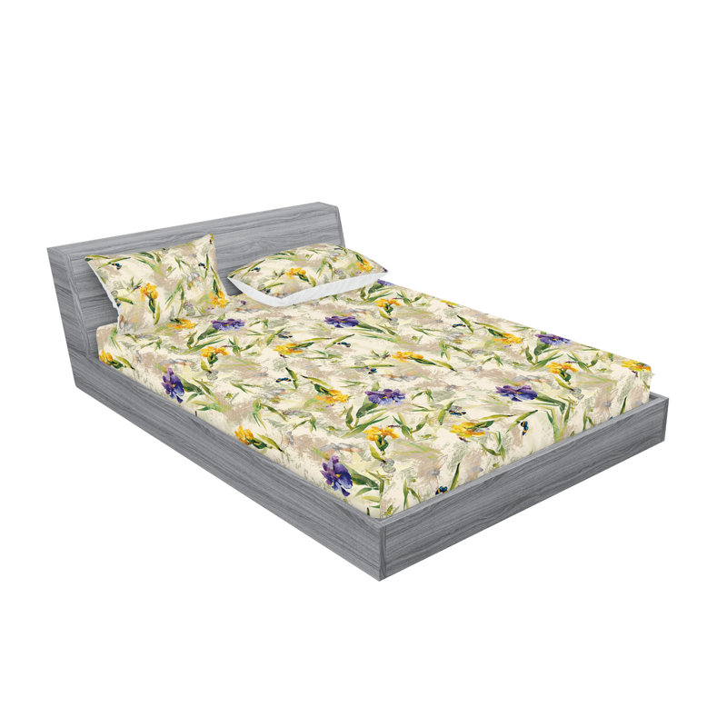 Drap-housse et taies décoratives 3 pièces Ambesonne, Crème, moutarde, bleu, violet / floral