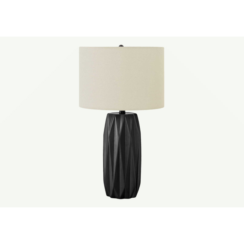 25" Black Ceramic Table Lamp with Ivory Linen Shade