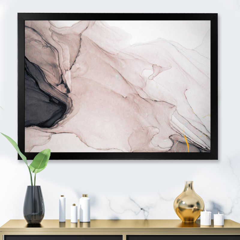 Gris et blanc marbré fluide - art mural moderne sur toile, Impression noire sur toile encadrée, H 8 po x l 12 po x P 1 po