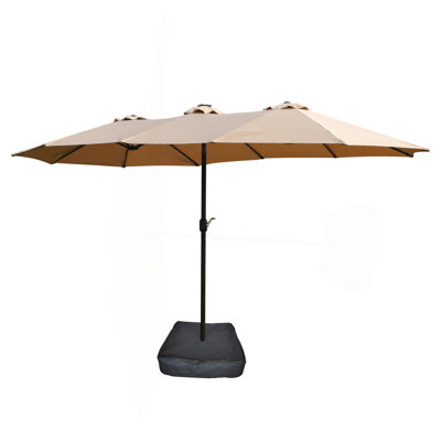 15X9ft Large Double-Sided Rectangular Outdoor Twin Patio Market Umbrella With Light And Base